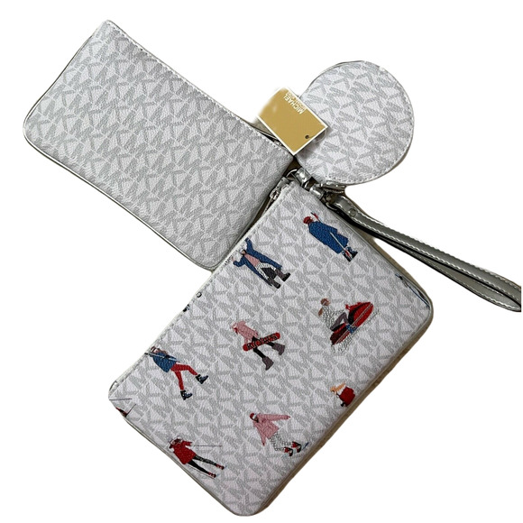 Michael Kors JET SET GIRLS Wristlet Trio Makeup Bags Wallet Case White/Multi - Picture 3 of 11